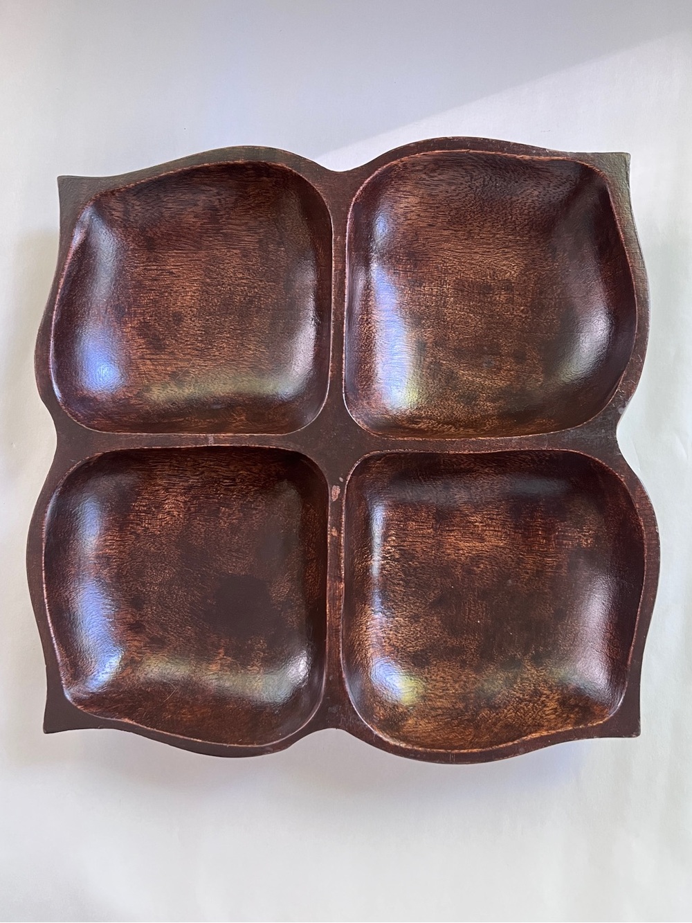 Vintage MCM Wooden Nut Dish Made in Philippines